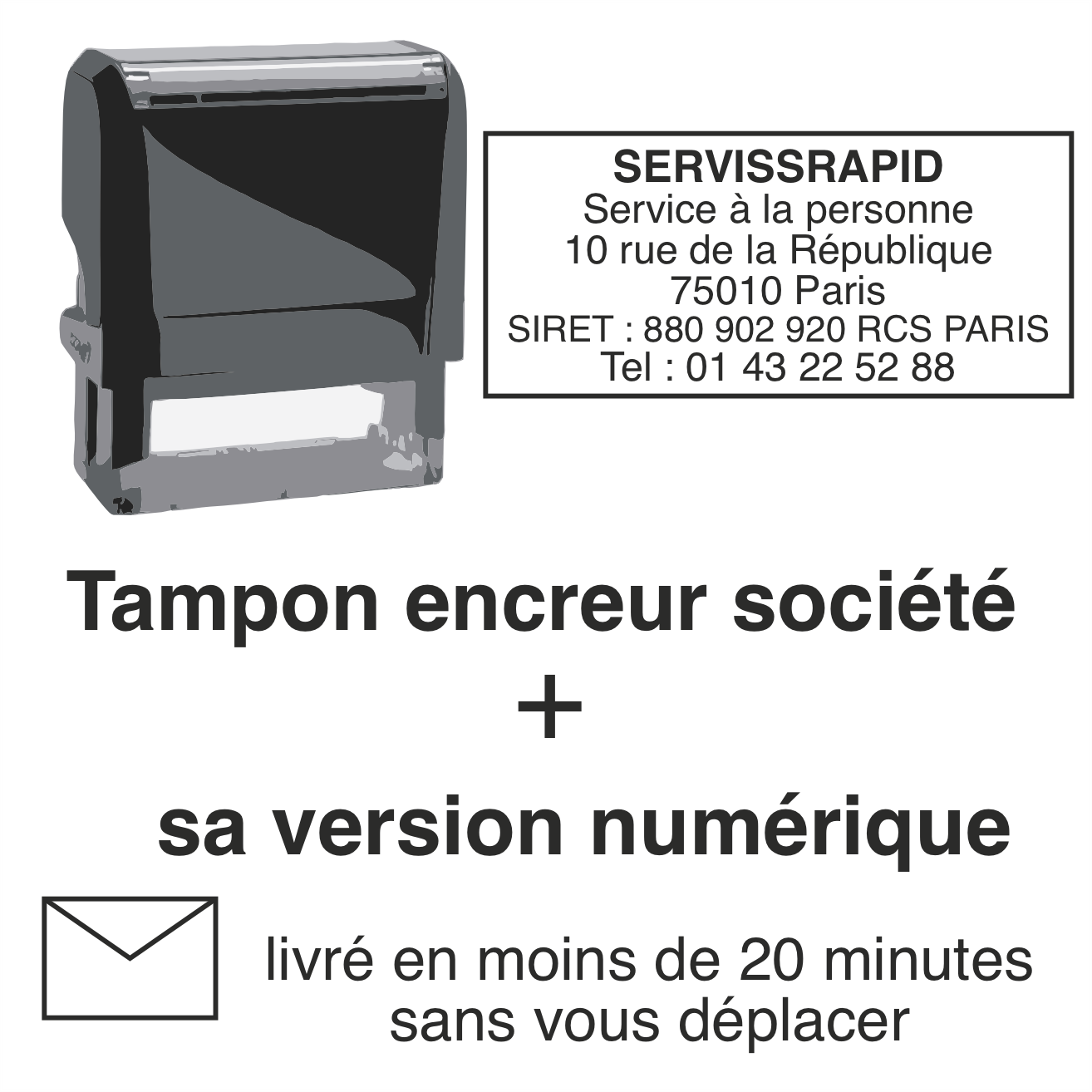 Tampon entreprise avec cadre + sa version en tampon numérique sécurisé livré en 20 minutes sans vous déplacer