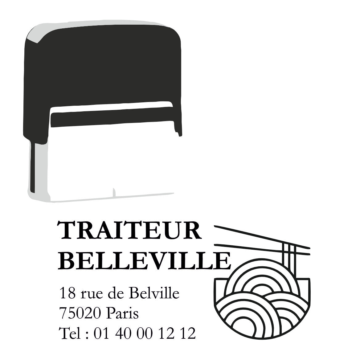 Tampon traiteur personnalisé avec coordonnées 76 X 37 mm