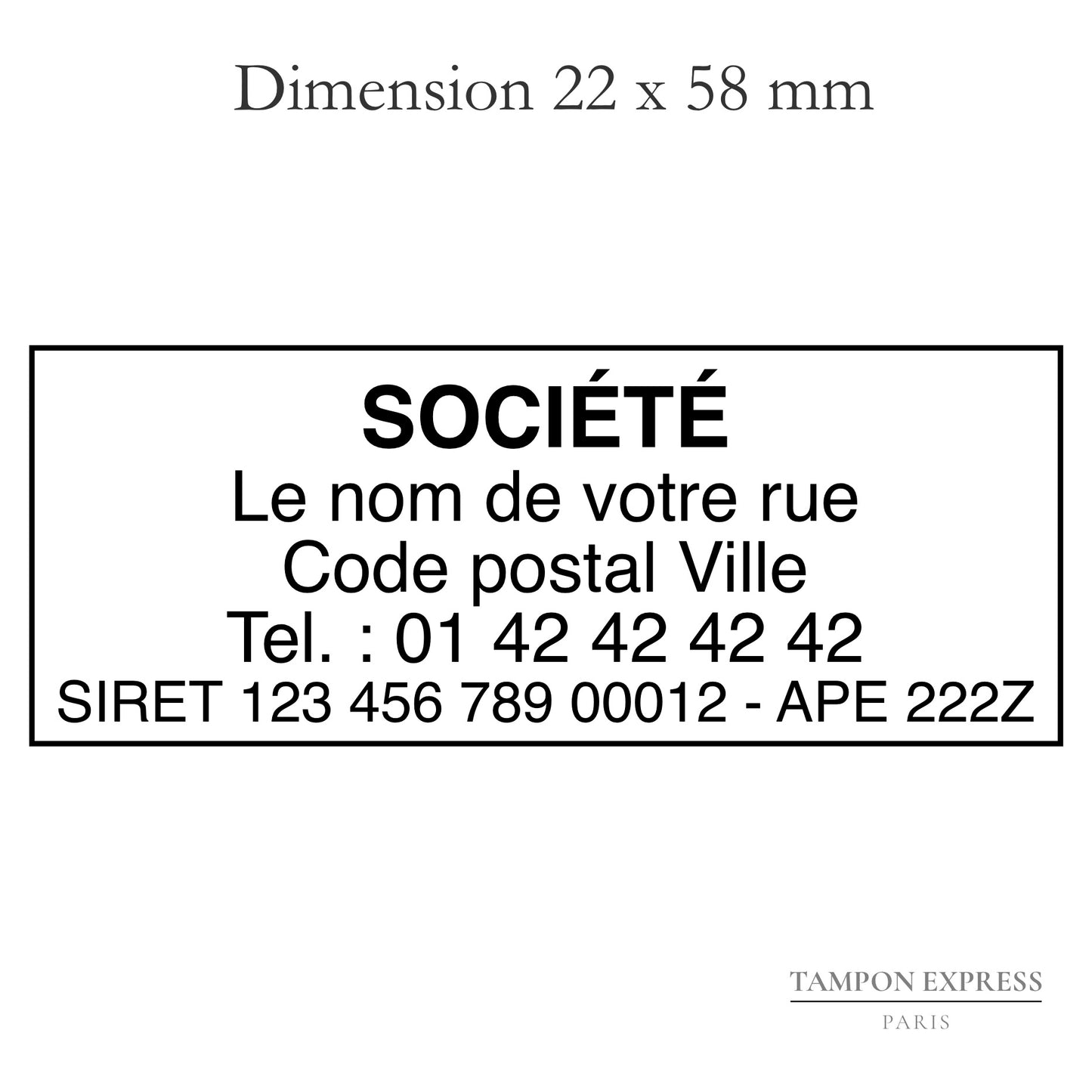 Tampon de société avec cadre 22 X 58 mm
