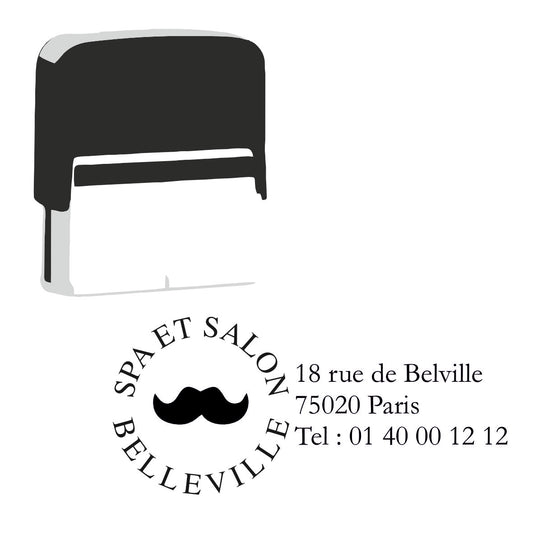 Tampon carte de visite pour barber-shop personnalisé avec logo 76 X 37 mm