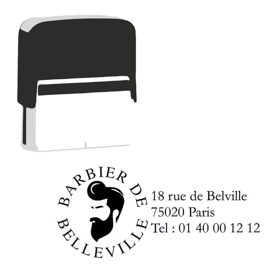 Tampon carte de visite pour barbier personnalisé avec logo 76 X 37 mm