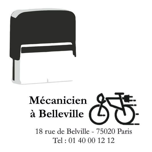 Tampon carte de visite pour réparateur vélo personnalisé avec logo 76 X 37 mm