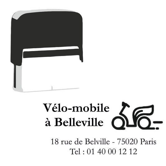 Tampon carte de visite pour réparateur vélo personnalisé avec logo 76 X 37 mm